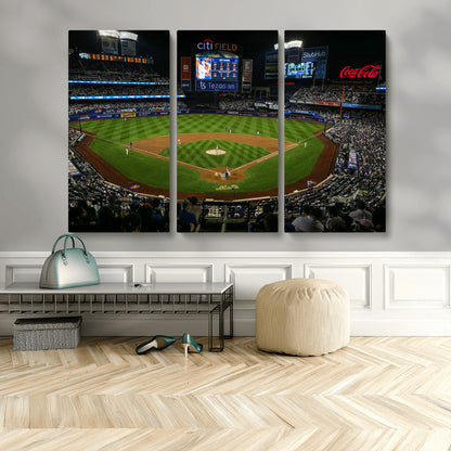 25148-MGV-CV-36X24-Baseball Stadium Wall Art – Canvas Print Night Game Packed Crowd Bright Lights Sports Photography, Dynamic Decor for Game Room,