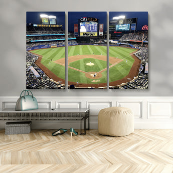 87666-MGV-CV-36X24-City Field Stadium Wall Art Canvas Print, Framed New York Stadium Art Picture Print, Citi Field Stadium Perfect Sport Room Decor