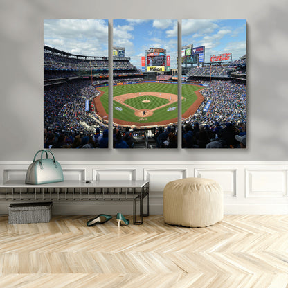 22910-MGV-CV-36X24-City Field Stadium Wall Art Canvas Print, Framed New York Stadium Art Picture Print, City Field Perfect Sport Room Decor Artwork