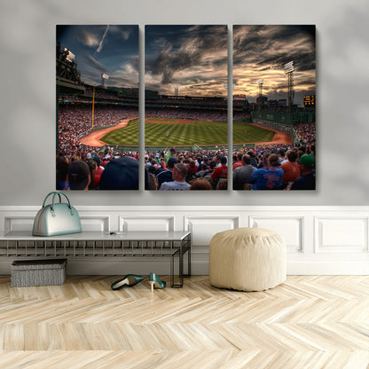53432-MGV-CV-48X32-3P-Fenway Park Stadium Wall Art Canvas Print, Framed Boston Baseball Stadium Art Picture Print, Massachusetts Fenway Park Perfect