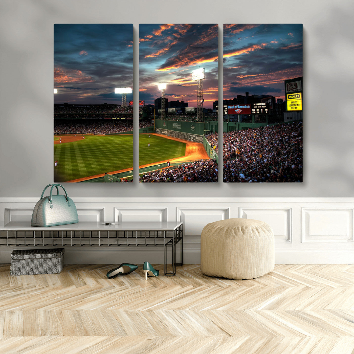 66781-MGV-CV-36X24-Baseball Stadium Wall Art – Canvas Print Evening Game Field Packed Crowd Sunset Sky Sports Photography, Dynamic Decor for Game