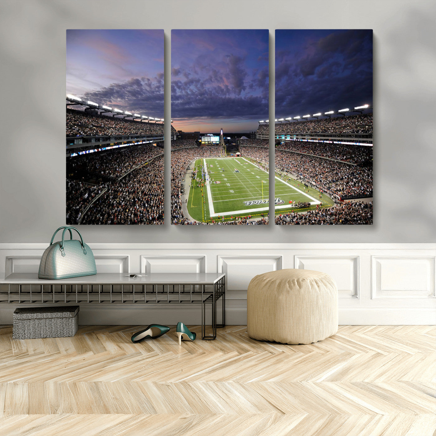 52712-MGV-CV-36X24-Gillette Stadium Field Wall Art Canvas Print, Framed Massachusetts Stadium Art Picture Print, Gillette Stadium Perfect Sport Room
