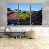 90998-MGV-CV-48X32-3P-Baseball Stadium Wall Art – Canvas Print Day Game Field Packed Crowd Bright Blue Sky Sports Photography, Classic Decor for Game