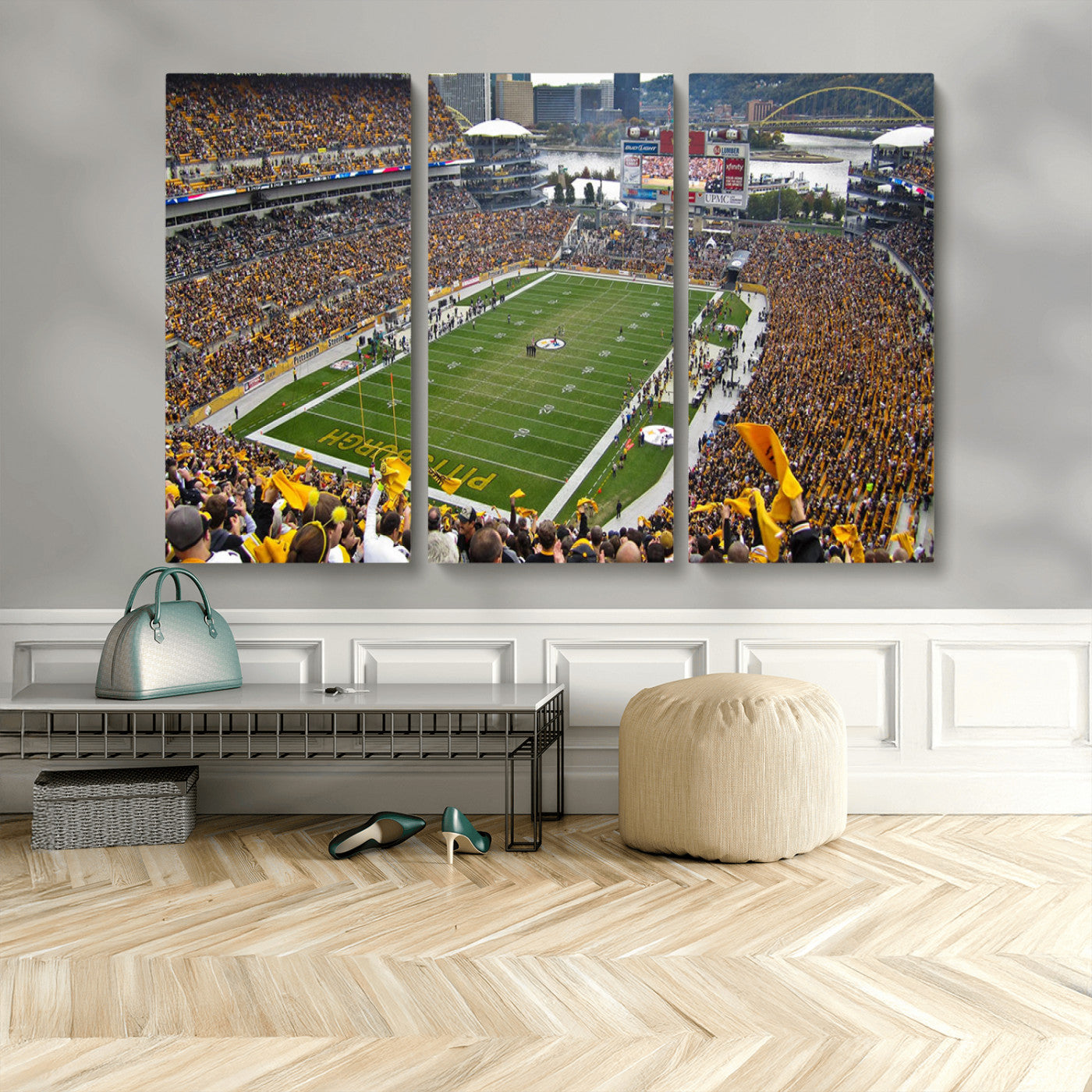 51419-MGV-CV-48X32-3P-Heinz Field Wall Art Canvas Print, Framed Pittsburgh Stadium Field Art Picture Print, Heinz Stadium Field Perfect Sports Room