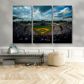 37127-MGV-CV-36X24-Kauffman Stadium Wall Art Canvas Print, Framed Kansas City Royals Field Art Picture Print, Baseball Stadium Perfect Sport Room