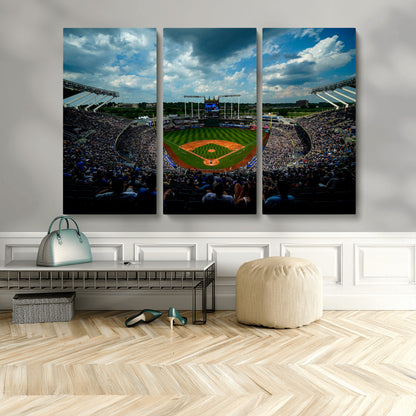 37127-MGV-CV-36X24-Kauffman Stadium Wall Art Canvas Print, Framed Kansas City Royals Field Art Picture Print, Baseball Stadium Perfect Sport Room