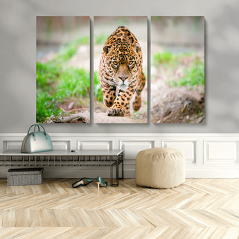 75066-MGV-CV-36X24-Leopard Wall Art Canvas Print, Framed Wild Animal Art Picture Print, Blue Eye Leopard Perfect Wild Minimal Decor Artwork