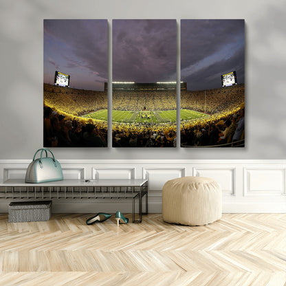 72404-MGV-CV-48X32-3P-Michigan Wolverine Stadium Wall Art Canvas Print, Framed Michigan Stadium Art Picture Print, Football Stadium Perfect Sport Room