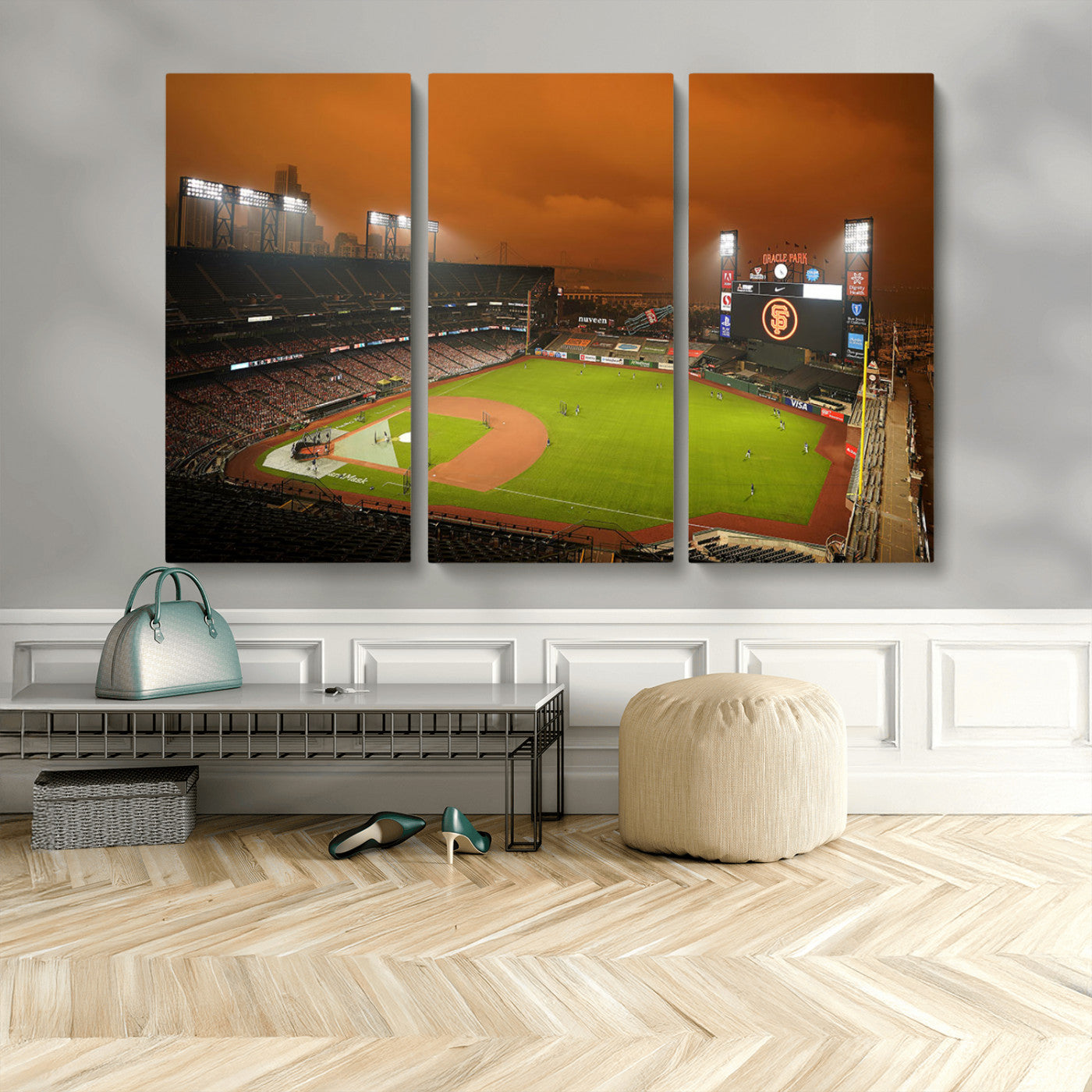 31315-MGV-CV-36X24-Oracle Park Stadium Wall Art Canvas Print, Framed California Stadium Art Picture Print, Oracle Park Field Perfect Sport Room Decor