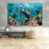 38661-MGV-CV-48X32-3P-Sea Turtle Wall Art Canvas Print, Framed Ocean Wildlife Art Picture Print, Turtle Perfect Coastal Nature Decor Artwork