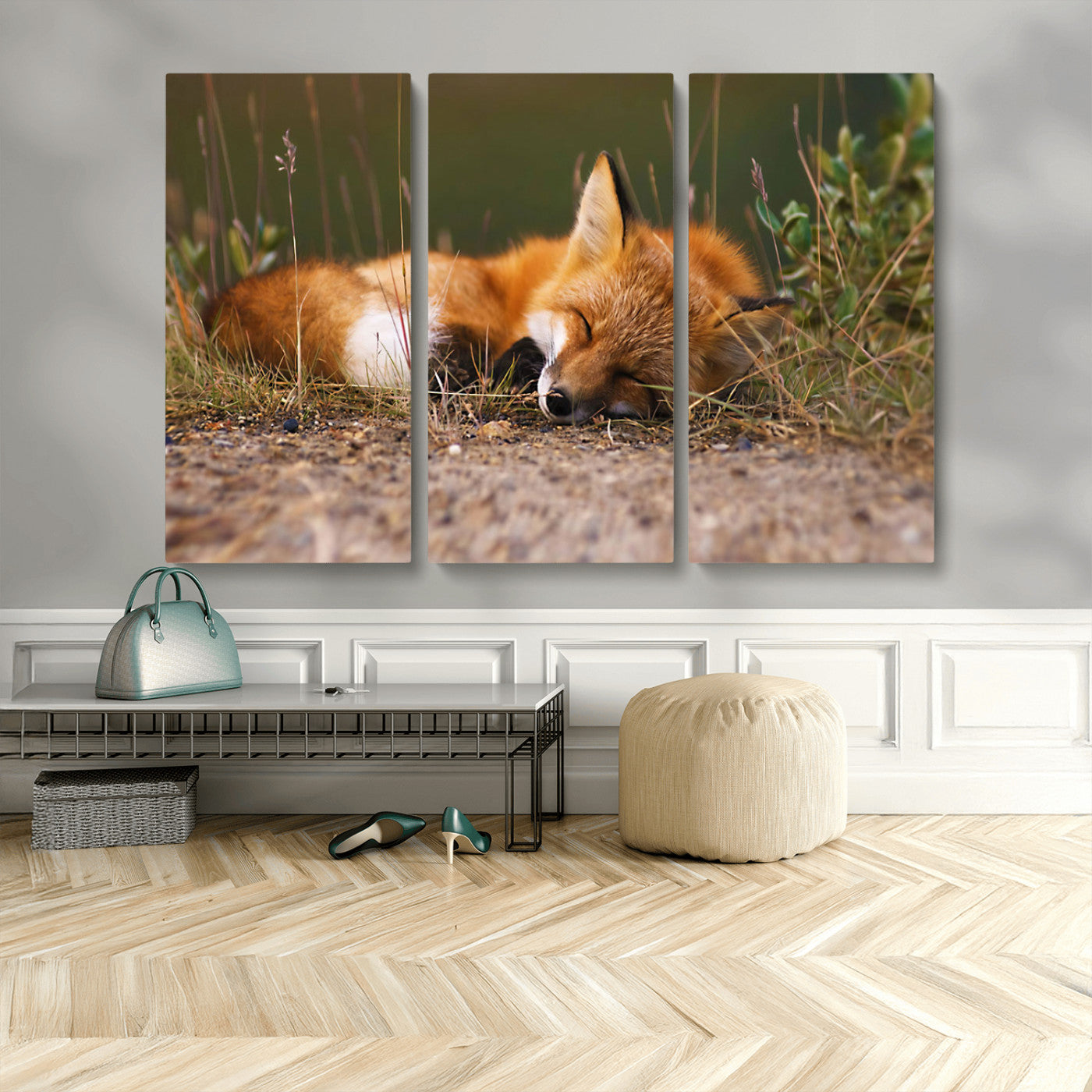 25085-MGV-CV-36X24-Sleeping Fox Wall Art Canvas Print, Framed Rustic Fox Art Picture Print, Wildlife Animal Perfect Rustic Farmhouse Decor Artwork