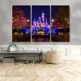 79435-MGV-CV-48X32-3P-Disney Castle Wall Art Canvas Print, Framed Magic Kingdom Art Picture Print, Disney World Perfect Child Room Decor Artwork