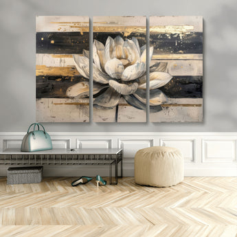 18807-MGV-CV-48X32-3P-Lotus Flower Wall Art Canvas Print, Framed Abstract Lotus Art Picture Print, White Lotus Flower Perfect Abstract Floral Decor