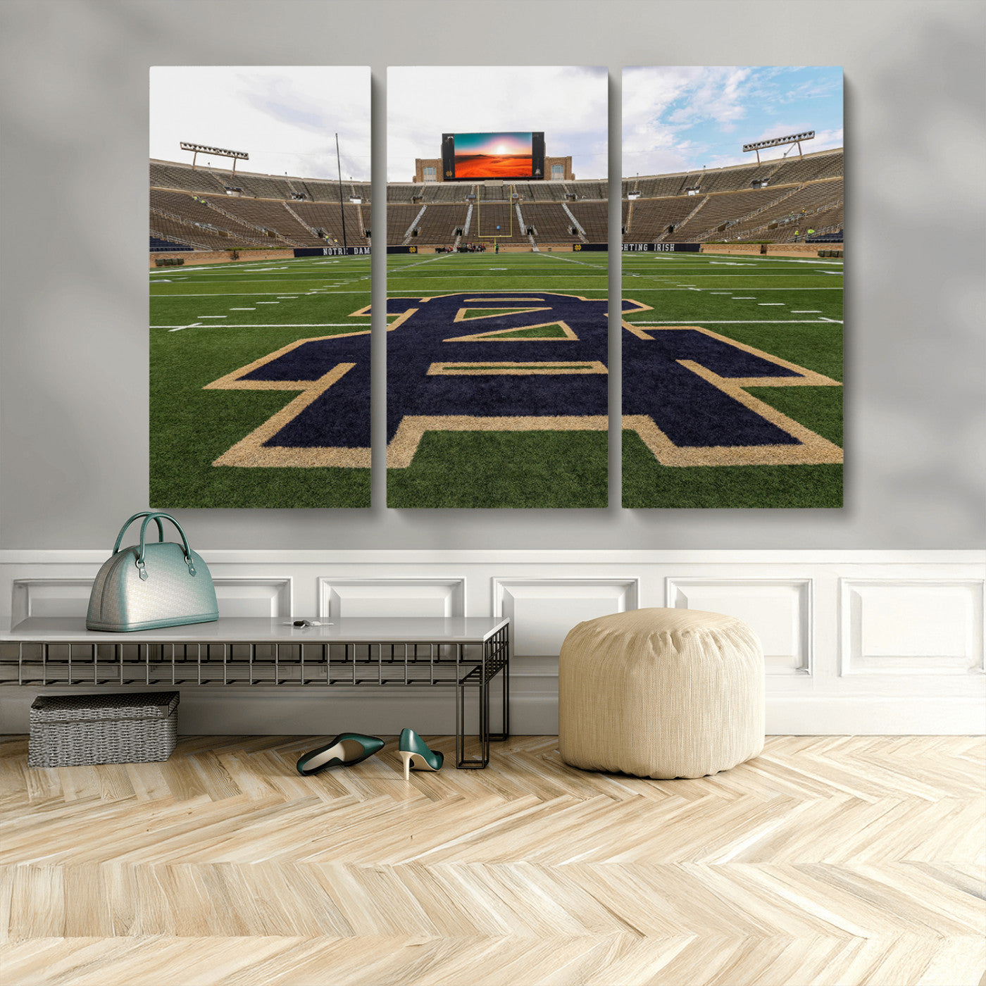 52835-MGV-CV-48X32-3P-Notre Dame Stadium Wall Art Canvas Print, Framed Indiana Stadium Art Picture Print, Notre Dame Field Perfect Sport Room Decor