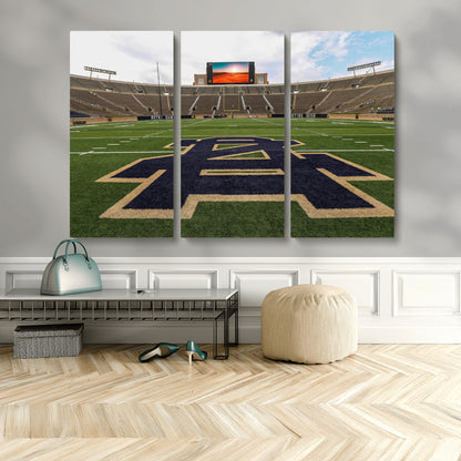 52835-MGV-CV-48X32-3P-Notre Dame Stadium Wall Art Canvas Print, Framed Indiana Stadium Art Picture Print, Notre Dame Field Perfect Sport Room Decor