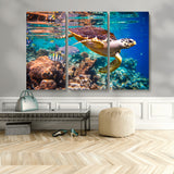 66614-MGV-CV-36X24-Sea Turtle Wall Art – Hawksbill Turtle Swimming Over Coral Reef Canvas Print, Ocean Marine Life Decor for Beach House, Coastal