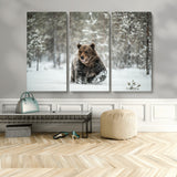 43350-MGV-CV-48X32-3P-Wild Bear in Snow Wall Art – Majestic Wildlife Photography Print, Winter Forest Nature Decor for Cabin, Lodge, Rustic Home,