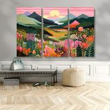 99638-MGV-CV-36X24-Sunset Meadow Wall Art – Panoramic Mountain Landscape with Wildflowers Canvas Print, Vibrant Nature Decor for Living Room, Bedroom