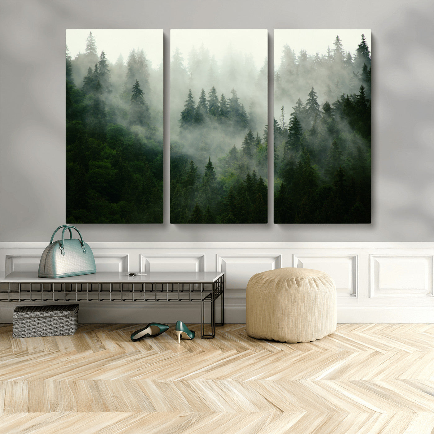 167720496-MGV-CV-36X24-Misty Forest Wall Art – Serene Evergreen Trees Canvas Print, Foggy Mountain Nature Landscape Decor for Bedroom, Living Room or