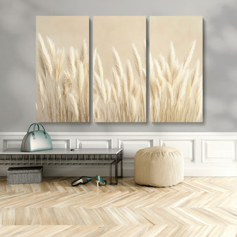 81444-MGV-CV-36X24-Pampas Grass Wall Art Canvas Print, Framed Beige Pampas Grass Art Picture Print, Minimalist Beige Perfect Minimalist Nature Decor