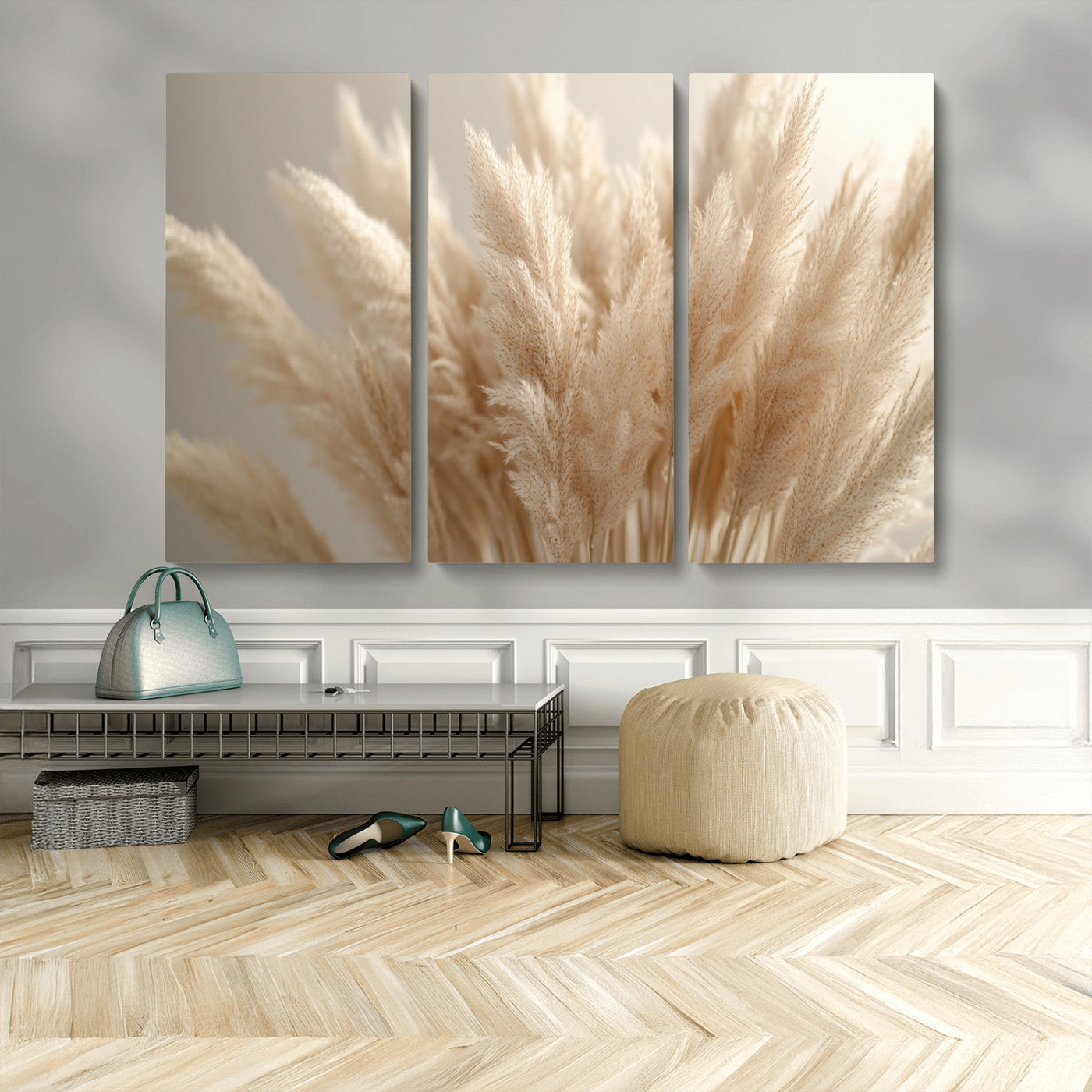 50300-MGV-CV-36X24-Pampas Grass Wall Art Canvas Print, Framed Minimalist Pampas Grass Art Picture Print, Beige Pampas Grass Perfect Minimalist Boho