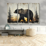 83875-MGV-CV-36X24-Sunset Bear Wall Art – Rustic Wildlife Canvas Print with Forest Silhouette, Cabin Lodge Decor for Living Room or Office