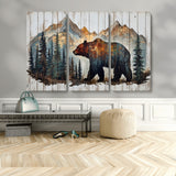 55777-MGV-CV-36X24-Rustic Bear Wall Art Canvas Print, Framed Mountain and Forest Art Picture Print, Wooden Bear Perfect Rustic Lodge Decor Artwork