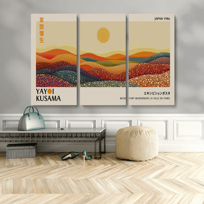 88180-MGV-CV-36X24-Yayoi Kusama Landscape Wall Art – Abstract Dotted Mountain Canvas Print, Retro Sun Poster for Modern Living Room, Office or