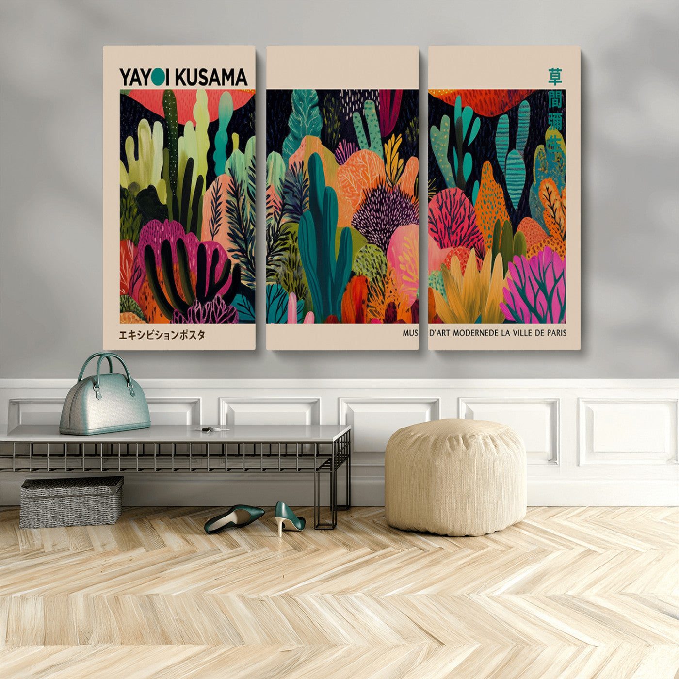 45711-MGV-CV-36X24-Yayoi Kusama Wall Art Canvas Print, Framed Abstract Yayoi Kusama Art Picture Print, Japanese Wabi Sabi Perfect Modern Abstract