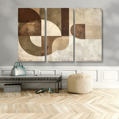 59767-MGV-CV-48X32-3P-Abstract Geometric Shapes Wall Art – Modern Minimalist Canvas Print, Neutral Brown Beige Tan Artwork for Living Room, Bedroom,