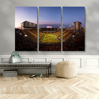 82557-MGV-CV-36X24-College Football Stadium Wall Art – Panoramic Sunset Canvas Print with Marching Band and Game Day Crowd, Sports Artwork for Man