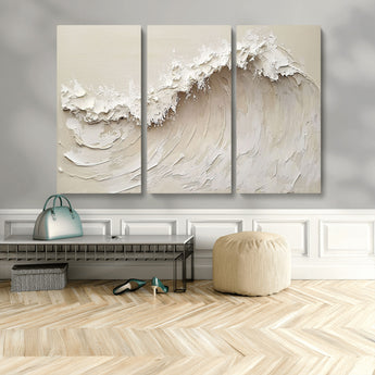 45175-MGV-CV-48X32-3P-Textured Wave Wall Art Canvas Print, Framed Minimal Seascape Art Picture Print, Elegant Wave Perfect Modern Coastal Decor Artwork