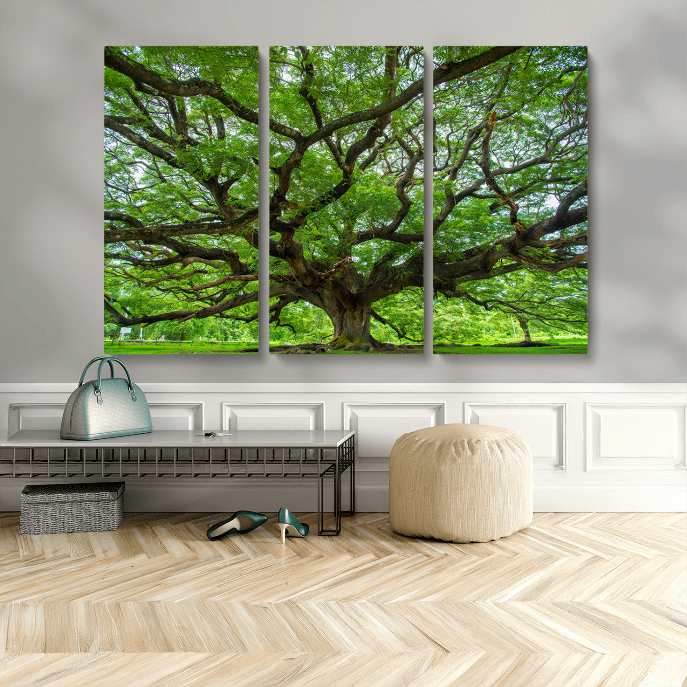 49375306-MGV-CV-48X32-3P-Ancient Tree Wall Art Canvas Print, Framed Sprawling Branches Art Picture Print, Gnarling Tree Perfect Earthy Natural Decor