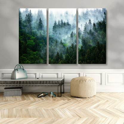 17393683-MGV-CV-36X24-Misty Forest Art Wall Art Canvas Print, Framed Foggy Mountain Art Art Picture Print, Scenic Wall Print Perfect Decor Artwork