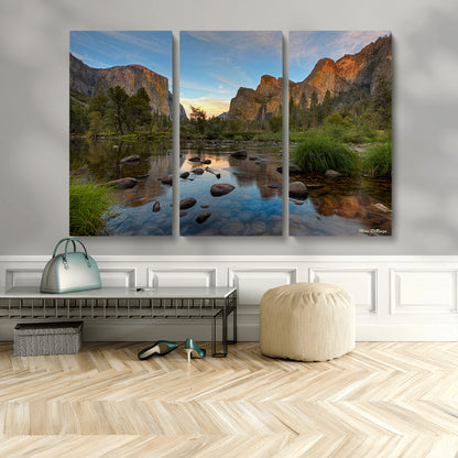 55893831-MGV-CV-48X32-3P-Yosemite Valley Wall Art Canvas Print, Framed El Capitan Art Picture Print, Sierra Landspace Perfect Rustic Nature Decor Artwork