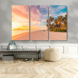 41542880-MGV-CV-48X32-3P-Tropical Beach Wall Art Canvas Print, Framed Palm Trees Art Picture Print, Sunset Shore Perfect Tropical Coastal Decor Artwork