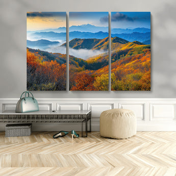 86772247-MGV-CV-48X32-3P-Autumn Mountains Wall Art Canvas Print, Framed Fall Foliage Art Picture Print, Vibrant Hills Perfect Vibrant Nature Decor Artwork