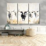 40397799-MGV-CV-48X32-3P-Texas Longhorn Wall Art Canvas Print, Framed Rustic Herd Art Picture Print, Western Bull Perfect Neutral Western Decor Artwork