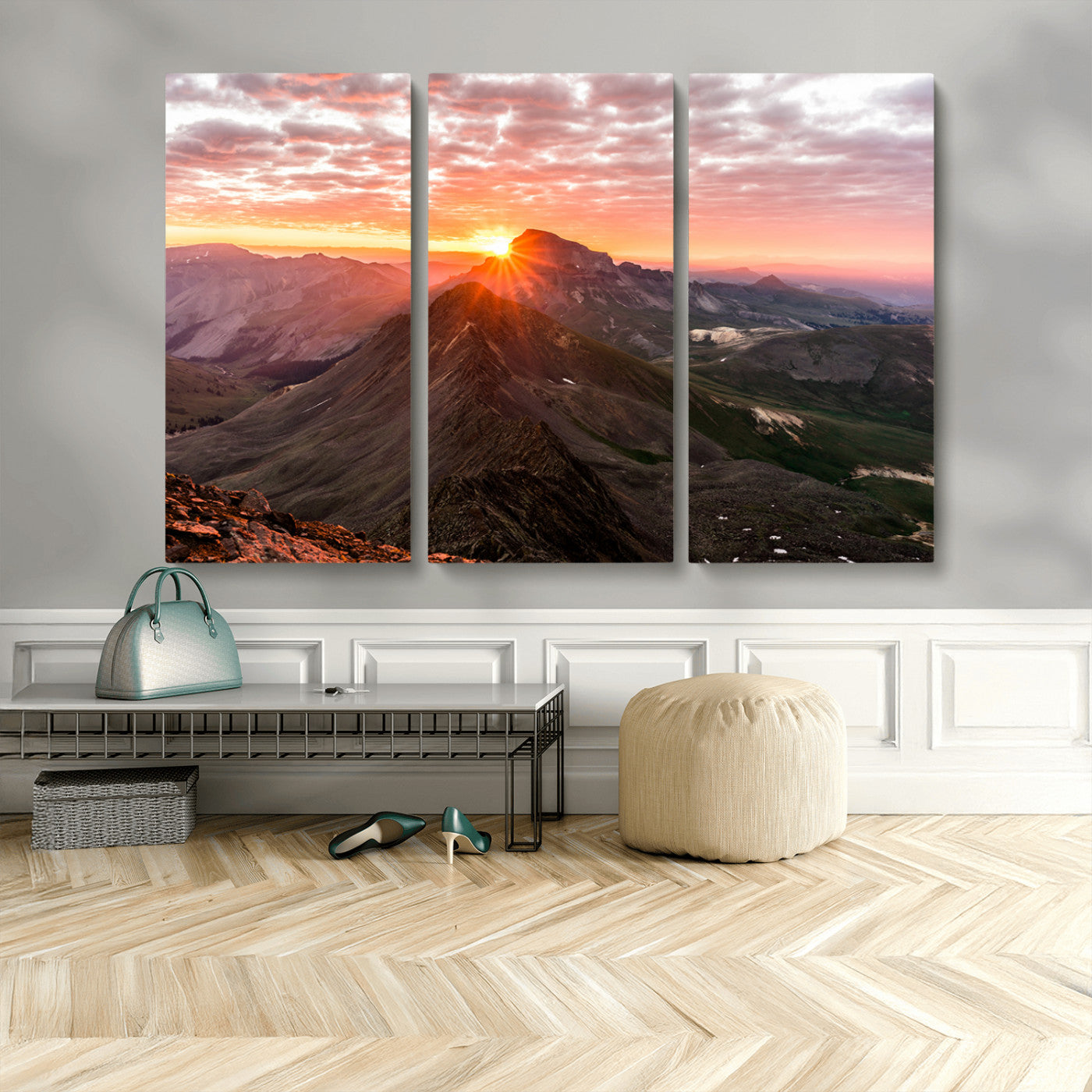50957419-MGV-CV-36X24-Mountain Sunrise Wall Art Canvas Print, Framed Alpine Ridge Art Picture Print, Mountain Range Perfect Vibrant Rustic Decor Artwork