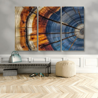 96890915-MGV-CV-48X32-3P-Abstract Tree Ring Wall Art – Rustic Nature Canvas Print with Wood Grain Texture, Modern Earth Tone Artwork for Office, Living