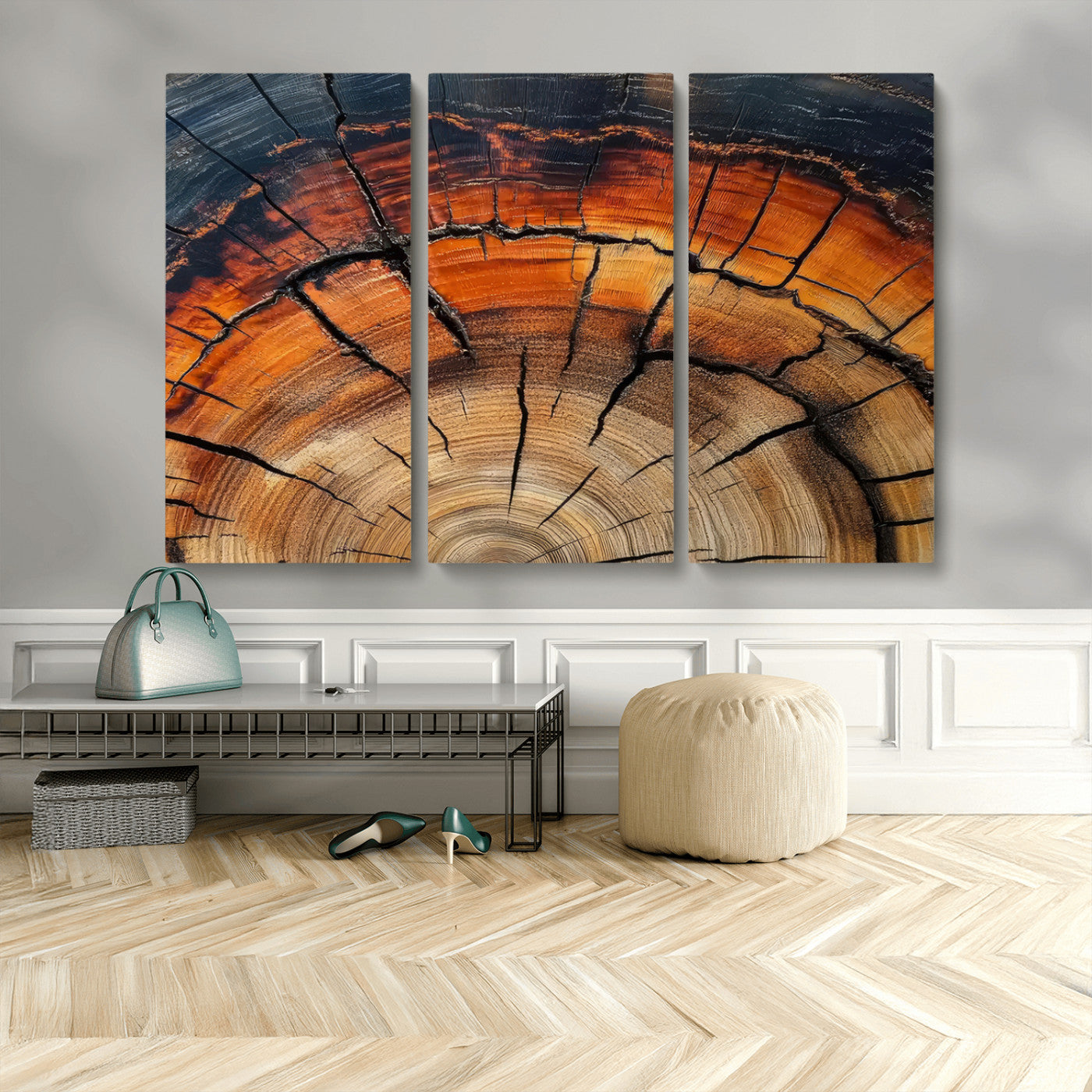 65909987-MGV-CV-36X24-Rustic Tree Ring Wall Art – Nature Inspired Wooden Texture Canvas Print, Modern Abstract Artwork for Living Room, Bedroom, Office