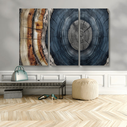 91368647-MGV-CV-36X24-Tree Ring Wall Art – Natural Rustic Wood Texture Canvas Print, Farmhouse Log Cabin Decor, Framed Abstract Tree Stump for Living