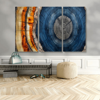 84489410-MGV-CV-48X32-3P-Framed Abstract Tree Ring Wall Art Print, Natural Rustic Wood Texture Canvas Print, Wood Tree Stump Farmhouse, Log Cabin Wooden