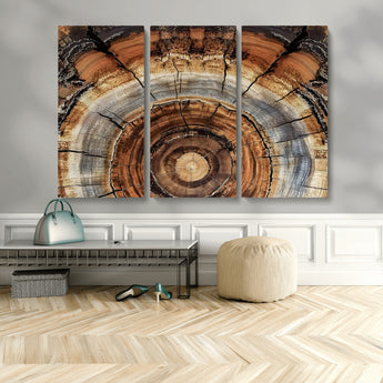 15184146-MGV-CV-48X32-3P-Tree Rings Wall Art Canvas Print, Framed Wood Texture Art Picture Print, Rustic Pattern Perfect Rustic Organic Decor Artwork