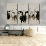 12027562-MGV-CV-36X24-Longhorn Cattle Wall Art Canvas Print, Framed Bison Herd Art Picture Print, Cattle Group Perfect Rustic Farmhouse Decor Artwork