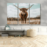 39350715-MGV-CV-36X24-Texas Longhorn Wall Art Canvas Print, Framed Longhorn Cow Art Picture Print, Western Cattle Perfect Rustic Western Decor Artwork
