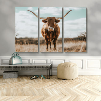 39350715-MGV-CV-36X24-Texas Longhorn Wall Art Canvas Print, Framed Longhorn Cow Art Picture Print, Western Cattle Perfect Rustic Western Decor Artwork