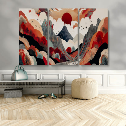 59495752-MGV-CV-36X24-Abstract Mountain Wall Art Canvas Print, Framed Vibrant Landscape Art Picture Print, Nature Drawing Perfect Contemporary