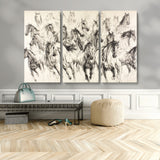 19433417-MGV-CV-48X32-3P-Running Horses Wall Art Canvas Print, Framed Horse Sketch Art Picture Print, Galloping Herd Perfect Monochrome Western Decor