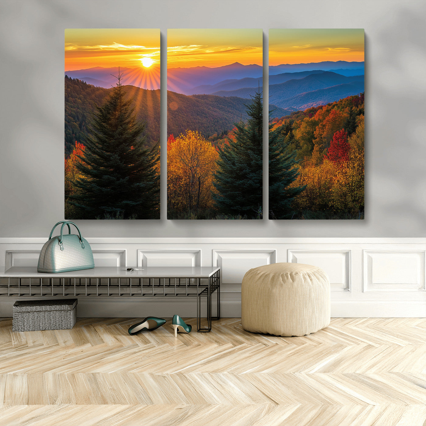 36964931-MGV-CV-36X24-Autumn Mountains Wall Art Canvas Print, Framed Sunset Glow Forest Art Picture Print, Golden Trees Perfect Vibrant Nature Decor